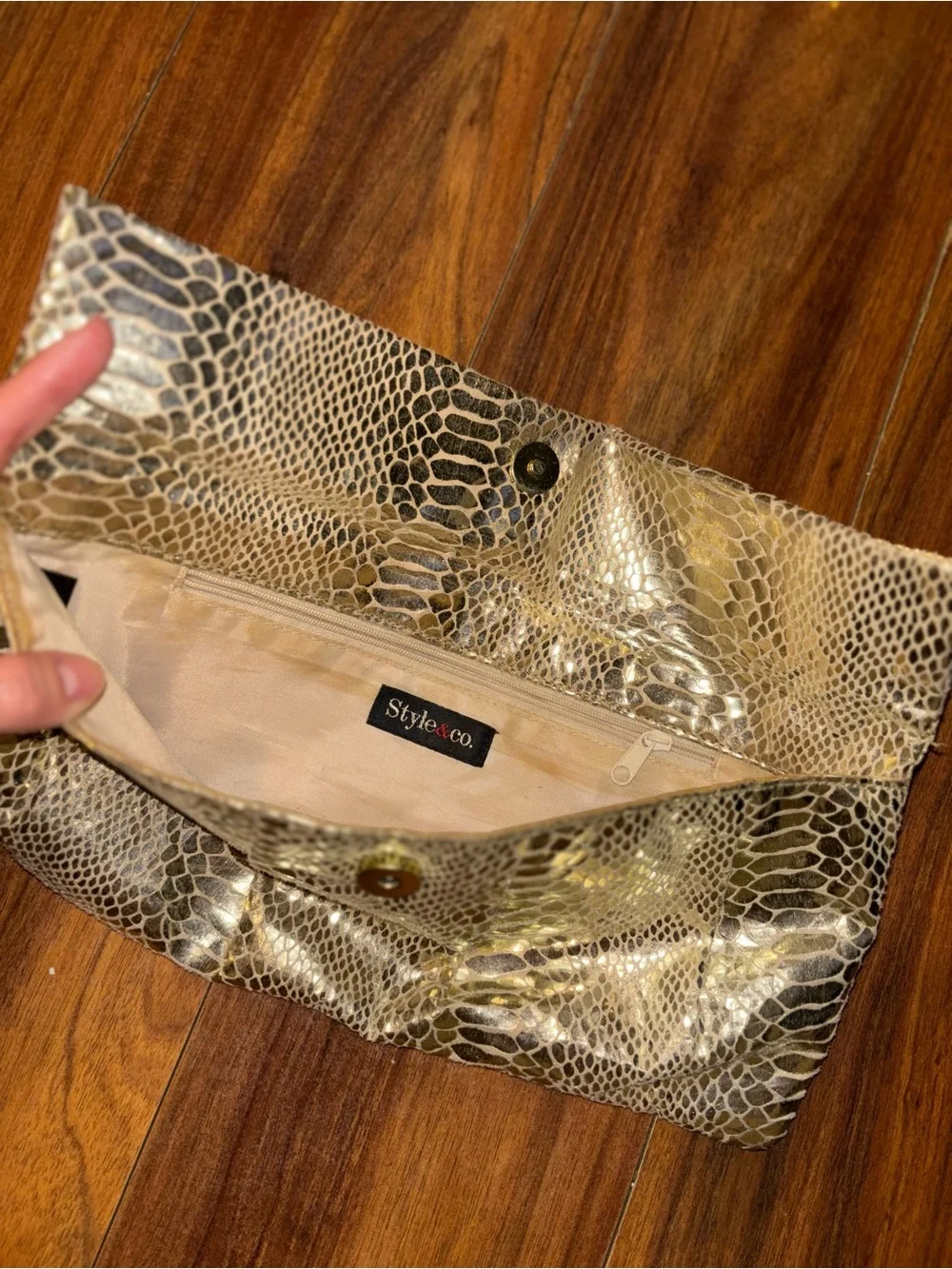 Style & Co. Snake-Embossed Metallic Clutch in Gold